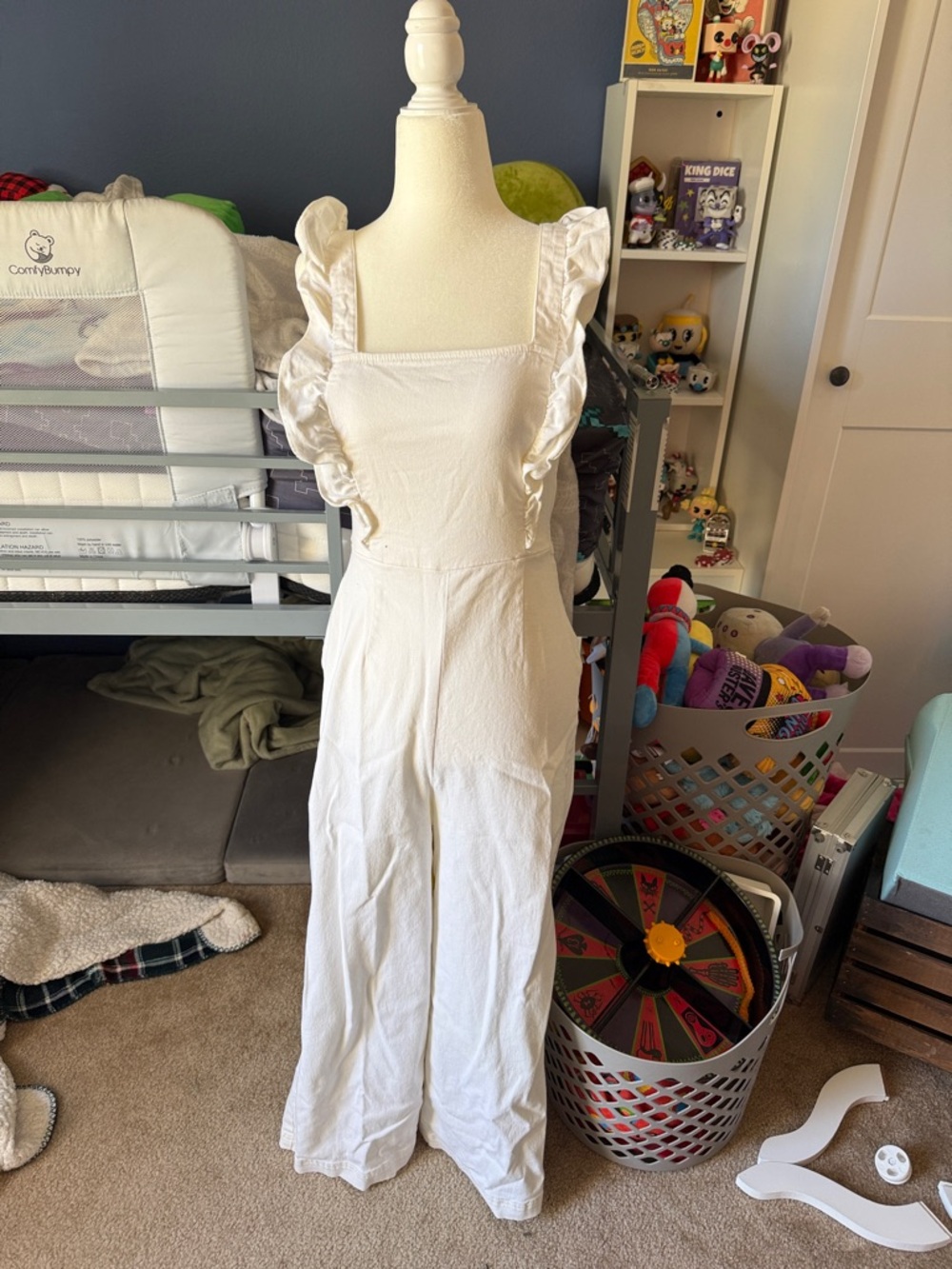 BDG White Ruffle Strap Jumpsuit